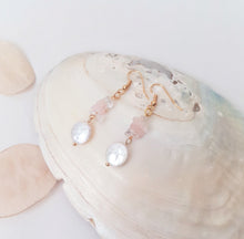 Load image into Gallery viewer, Natural Gemstone Earrings with Rose Quartz, Rock Crystal and Pearl