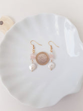 Load image into Gallery viewer, Natural Gemstone Earrings with Rose Quartz, Rock Crystal and Pearl