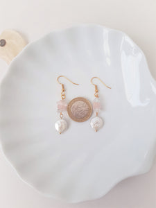 Natural Gemstone Earrings with Rose Quartz, Rock Crystal and Pearl