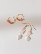 Load image into Gallery viewer, Natural Gemstone Earrings with Rose Quartz, Rock Crystal and Pearl