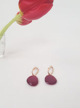 Load image into Gallery viewer, Red Drops on Asymmetric, golden Earrings