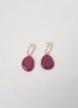 Load image into Gallery viewer, Red Drops on Asymmetric, golden Earrings