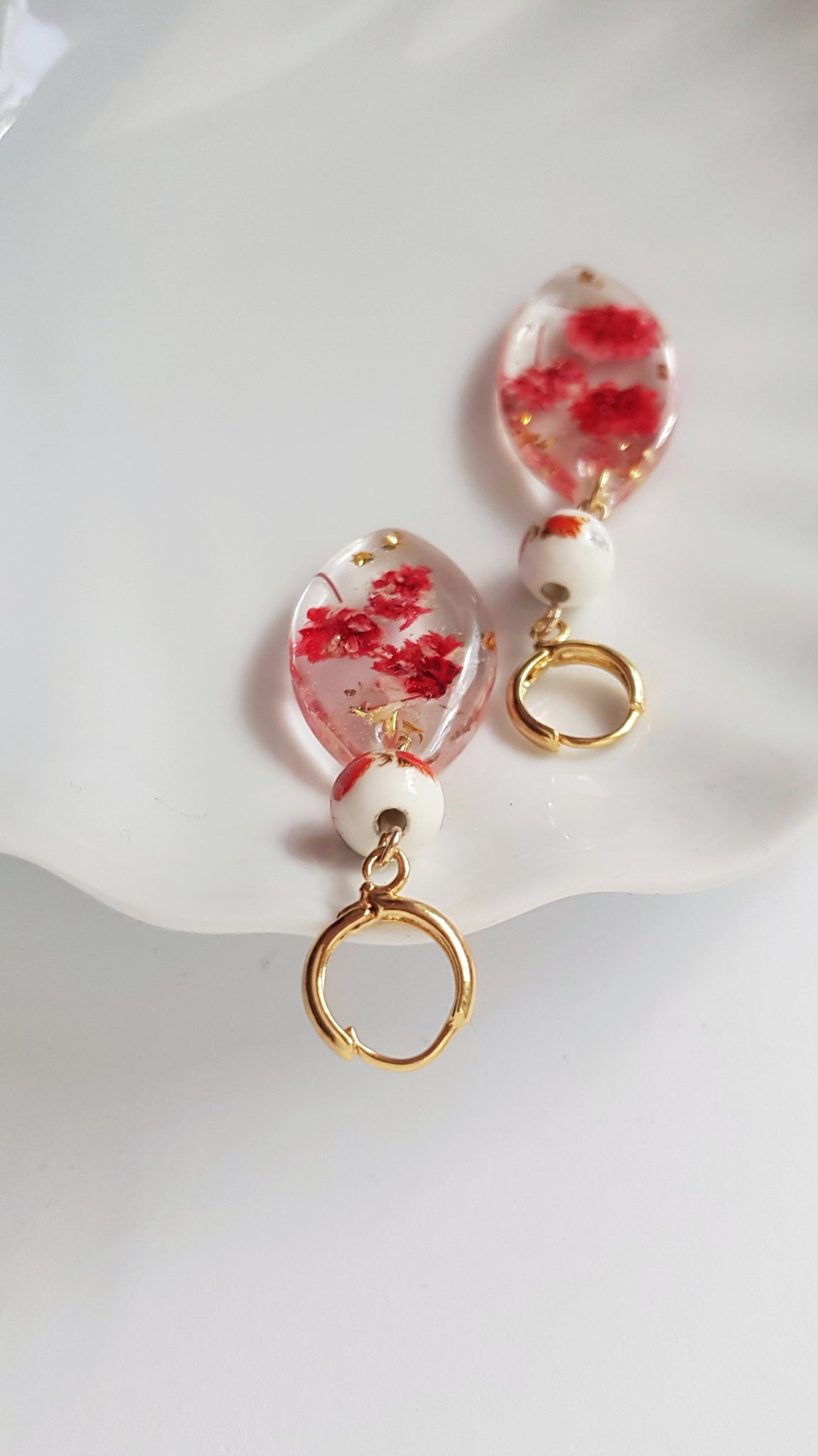 Earrings : Red Double Flower Earrings