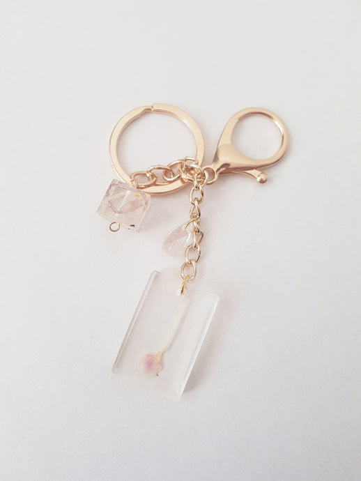 Dried Flowers Transparent Keychain Charm in Gold and Rosé