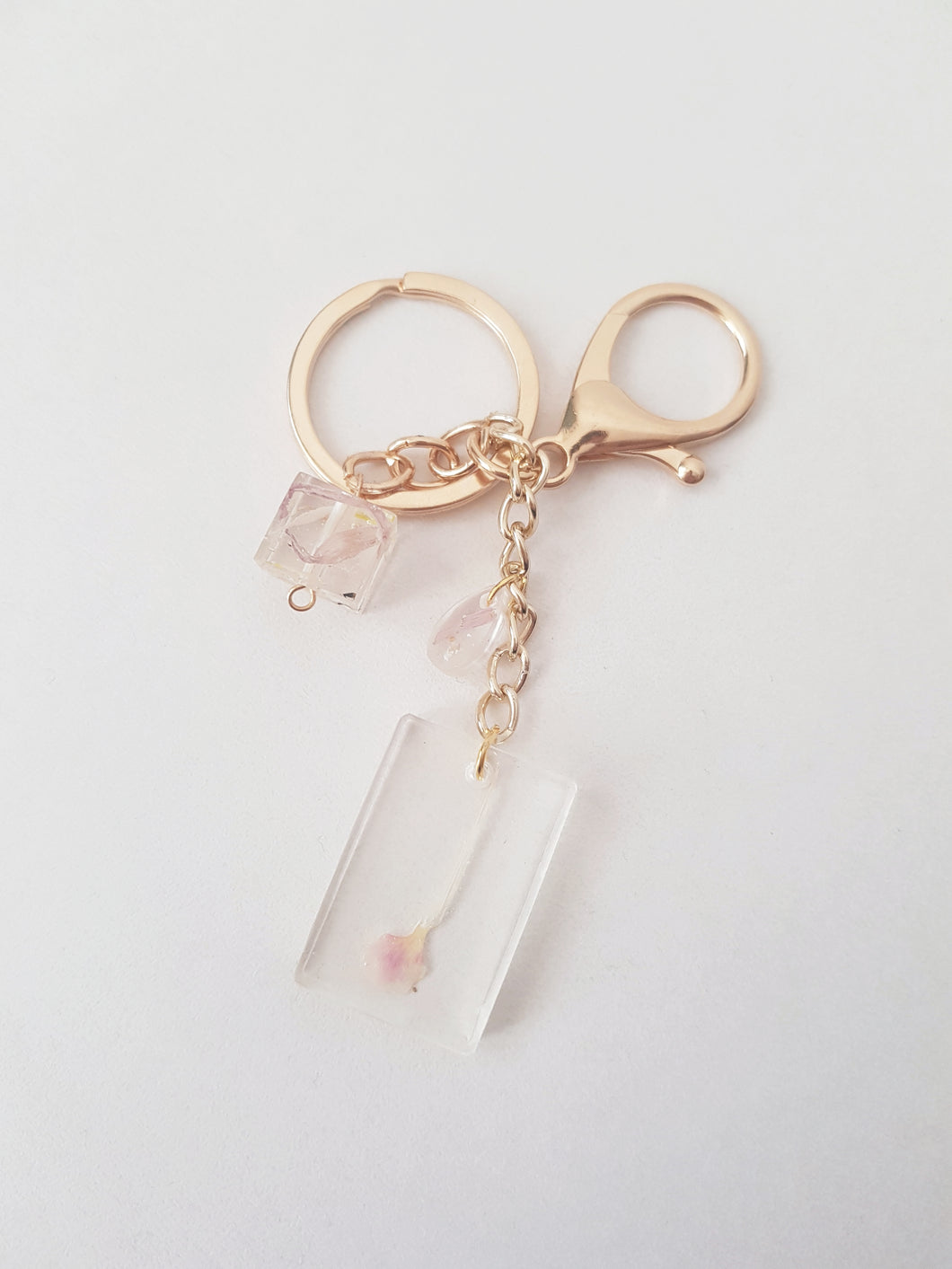 Dried Flowers Transparent Keychain Charm in Gold and Rosé