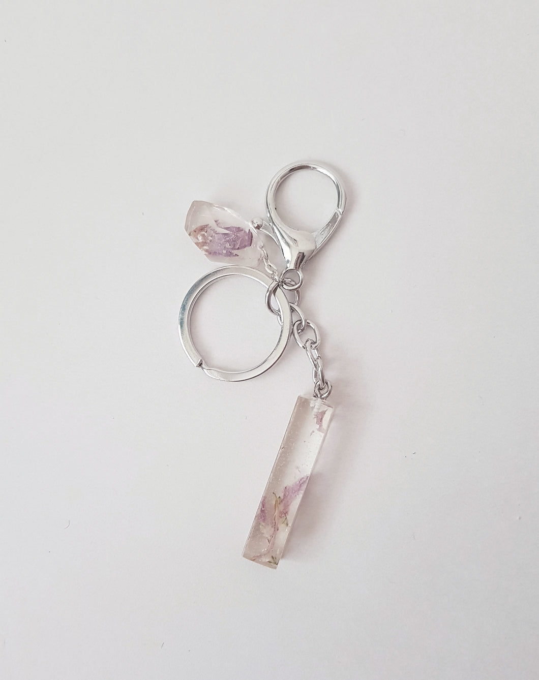 Dried Flowers Transparent Keychain Silver