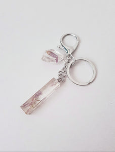 Dried Flowers Transparent Keychain Silver