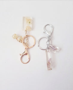 Dried Flowers Transparent Keychain Silver