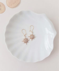 Diamond Star Golden Earrings, 18k Gold plated