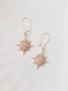 Diamond Star Golden Earrings, 18k Gold plated