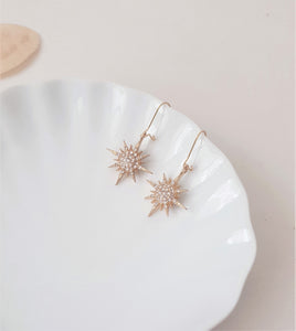 Diamond Star Golden Earrings, 18k Gold plated