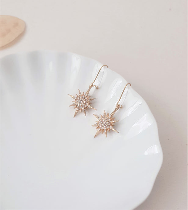 Diamond Star Golden Earrings, 18k Gold plated