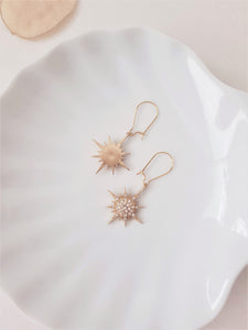 Diamond Star Golden Earrings, 18k Gold plated