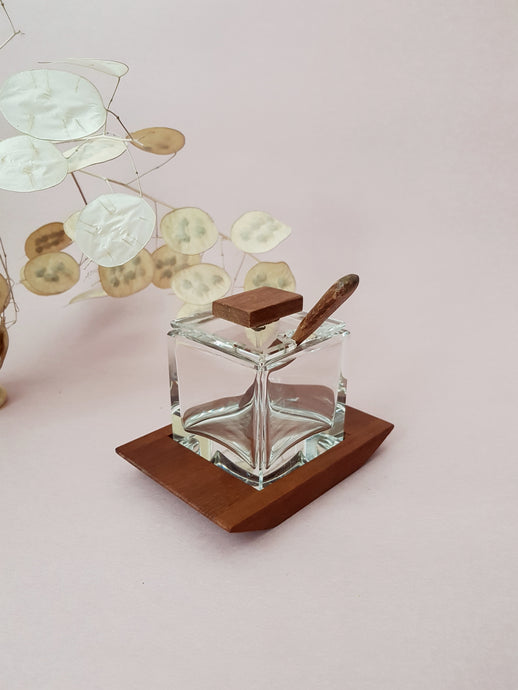 60ies Crystal Jam Glass with Teak Wood Tray + Spoon