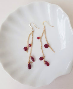 Tears of Blood - Golden Earrings with Red Pearls, handmade