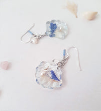 Load image into Gallery viewer, Blue Underwater Seashell Earrings, Freshwater Pearls and Flowers