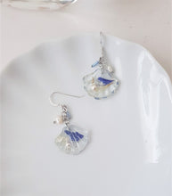 Load image into Gallery viewer, Blue Underwater Seashell Earrings, Freshwater Pearls and Flowers