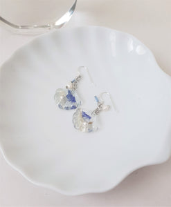 Blue Underwater Seashell Earrings, Freshwater Pearls and Flowers