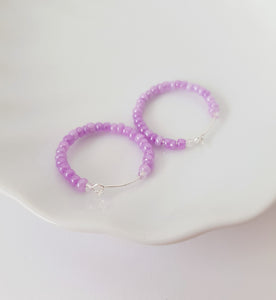 Lilac Mini-Pearl Hoop Earrings