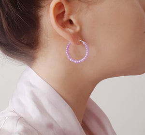 Lilac Mini-Pearl Hoop Earrings