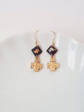 Load image into Gallery viewer, Square Cross Earrings with Dark Red and Gold