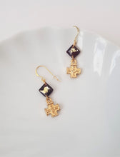 Load image into Gallery viewer, Square Cross Earrings with Dark Red and Gold