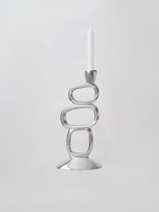 Silver Aluminum Candle Holder, Modern Asymmetric Design