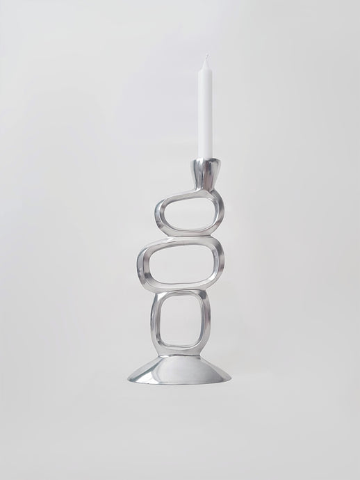 Silver Aluminum Candle Holder, Modern Asymmetric Design