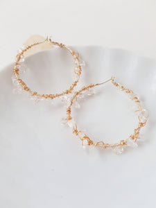 Gold Plated, Transparent Stone Hoop Earrings, Handmade