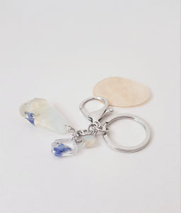 Ocean Flowers Resin Keychain / Charm in Silver + Blue