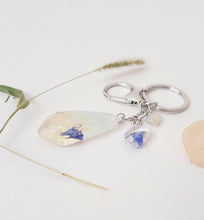 Load image into Gallery viewer, Ocean Flowers Resin Keychain / Charm in Silver + Blue