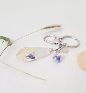 Ocean Flowers Resin Keychain / Charm in Silver + Blue