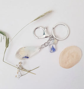 Ocean Flowers Resin Keychain / Charm in Silver + Blue