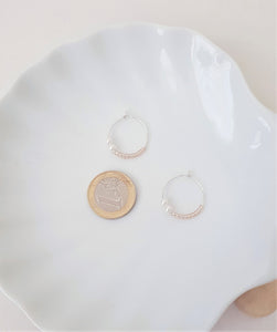 Dainty Silver Hoop Earrings with Rosé light pink and white Pearls