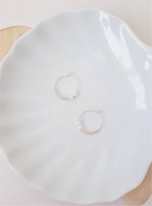 Dainty Silver Hoop Earrings with Rosé light pink and white Pearls