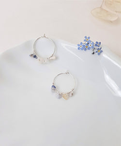 Santorini Lazurite, Rock Crystal Stone Hoop Earrings, 925 Sterling Silver