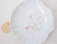 Load image into Gallery viewer, Dainty Silver Hoop Earrings with Peach Colored and White Pearls